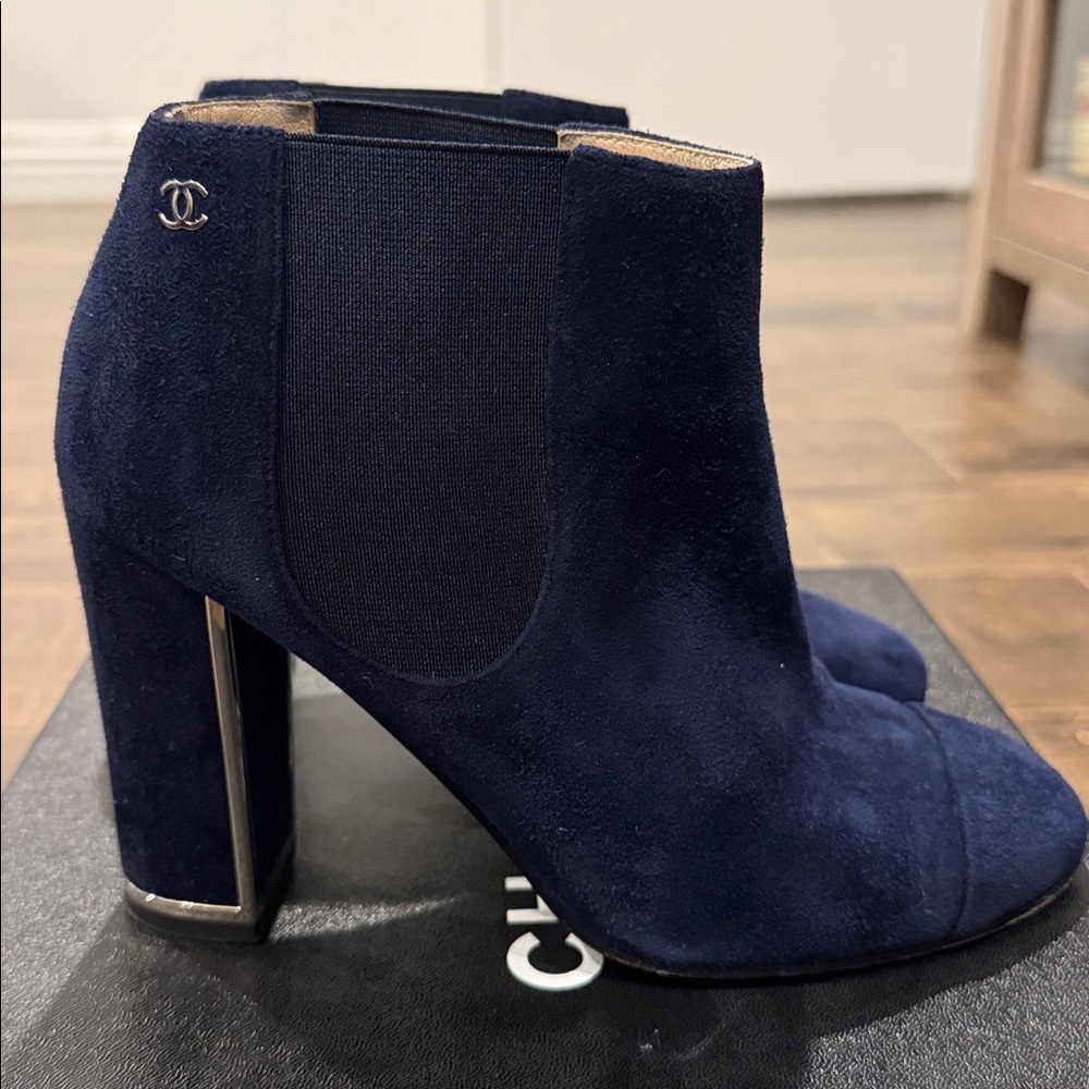 CHANEL Navy Ankle Boots